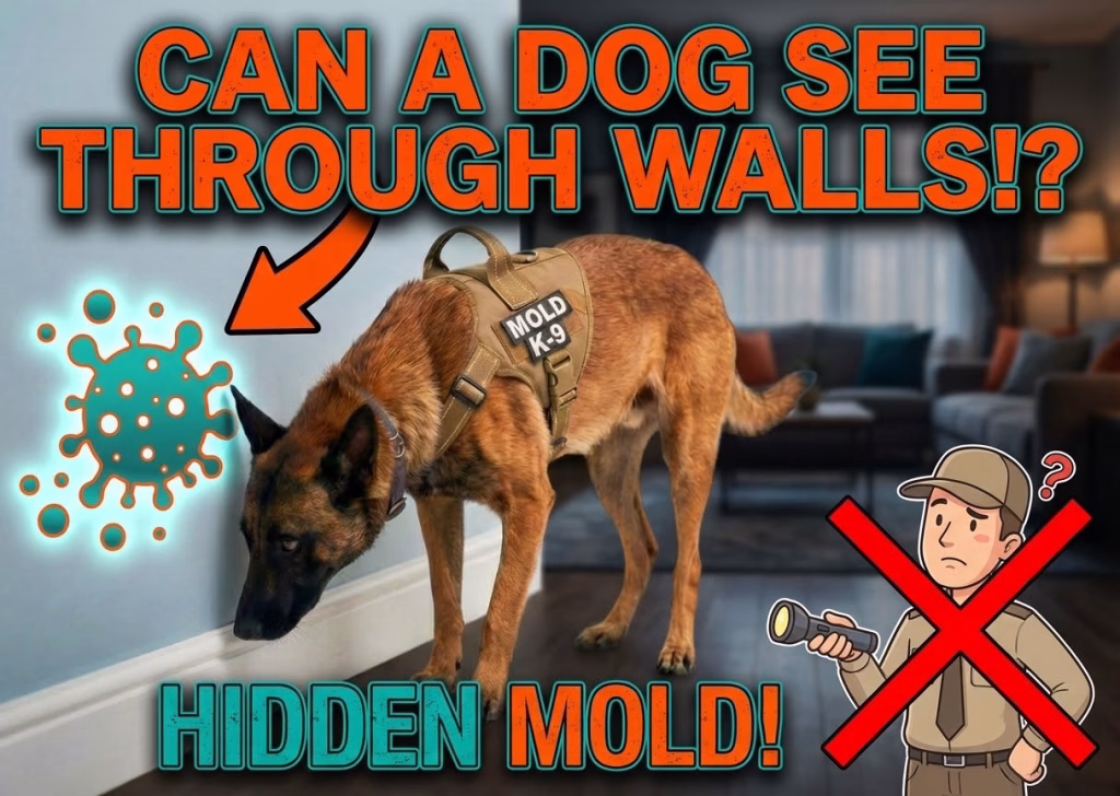 A mold dog sniffing for hidden mold