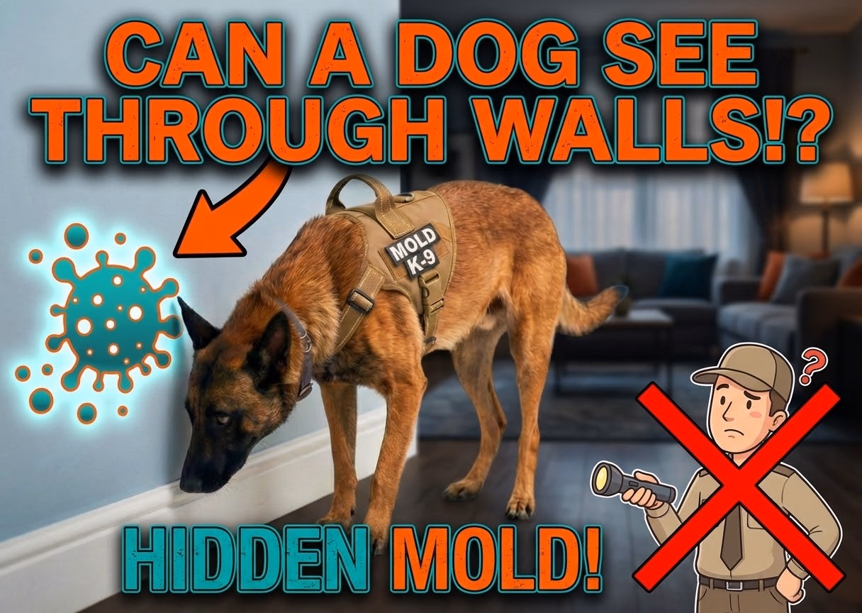 A mold dog sniffing for hidden mold