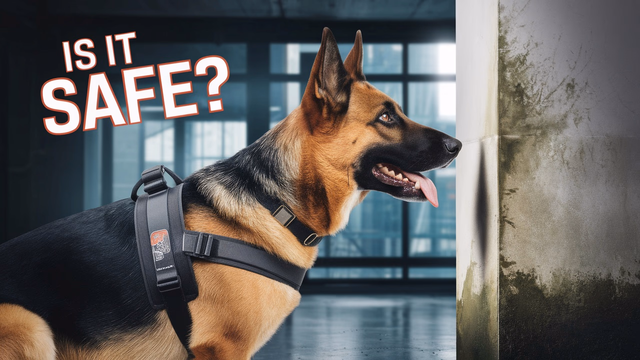 A mold dog sniffing for mold