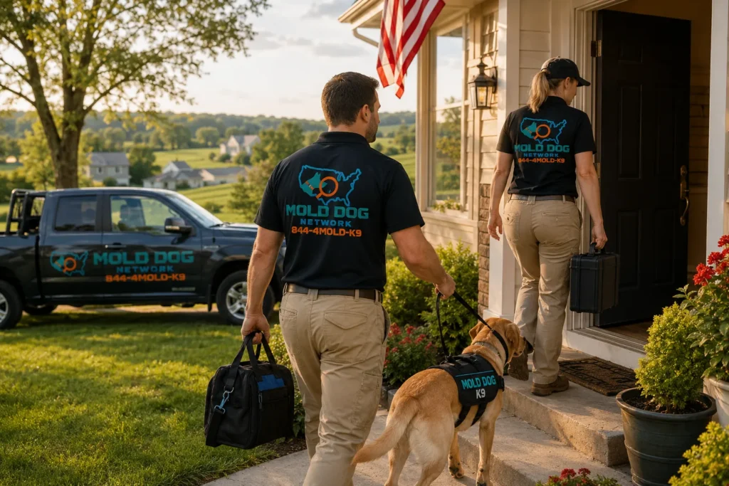 The Mold Dog team entering a home in Ohio for a mold inspection