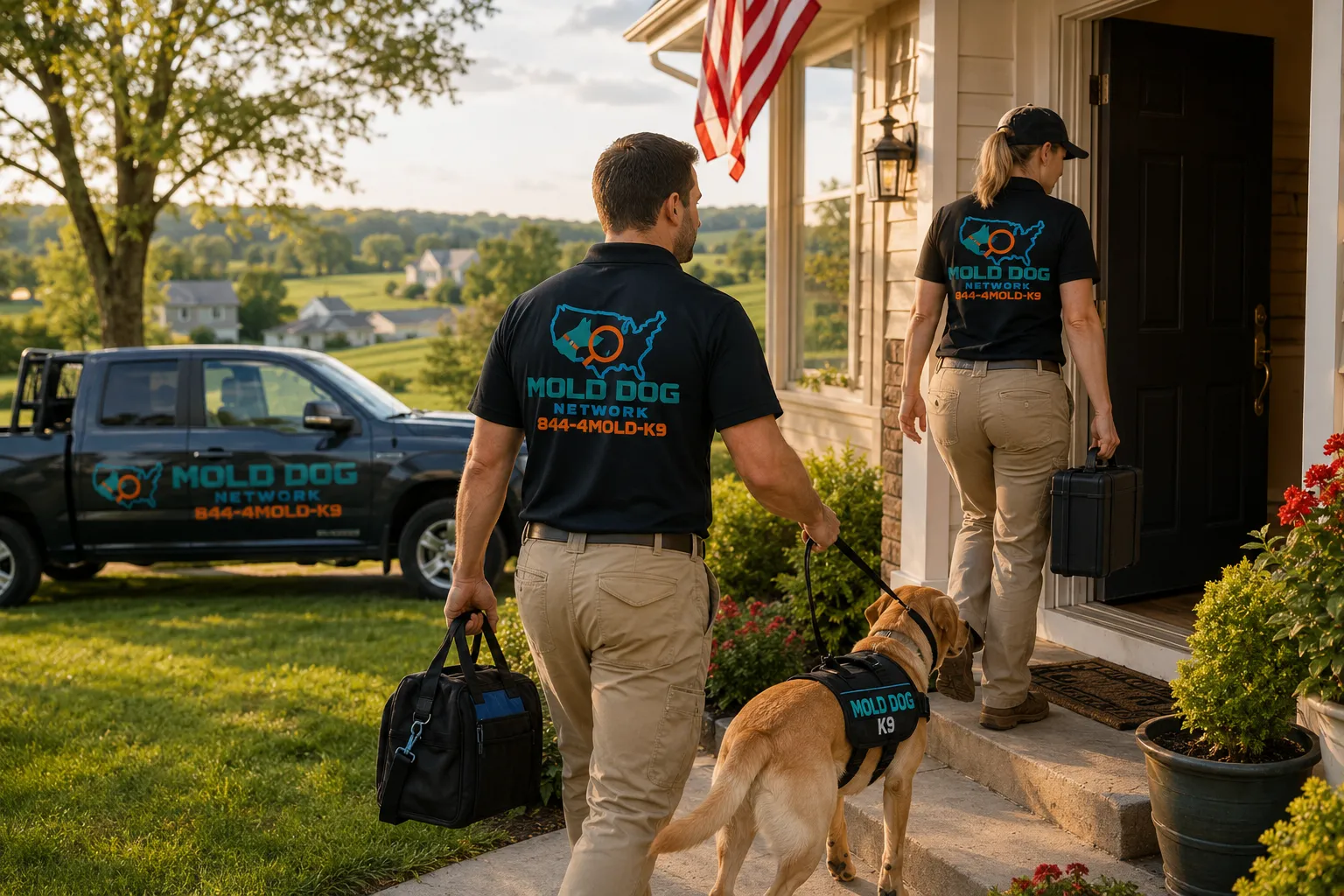 The Mold Dog team entering a home in Ohio for a mold inspection