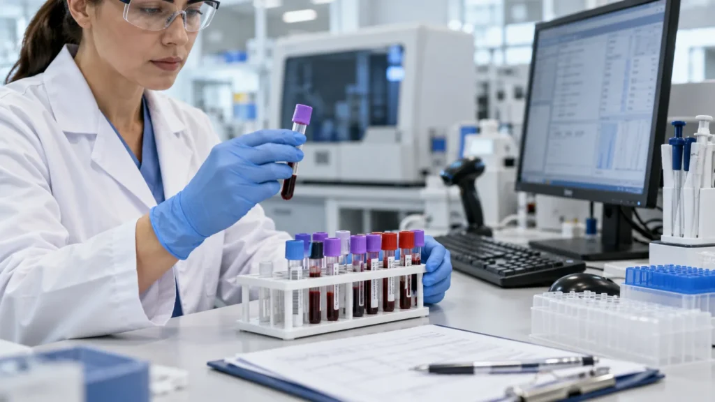Lab tests being performed on blood to establish mold exposure